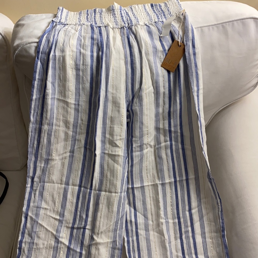 Surf Gypsy Wide Legged Pinstriped Linen Pants